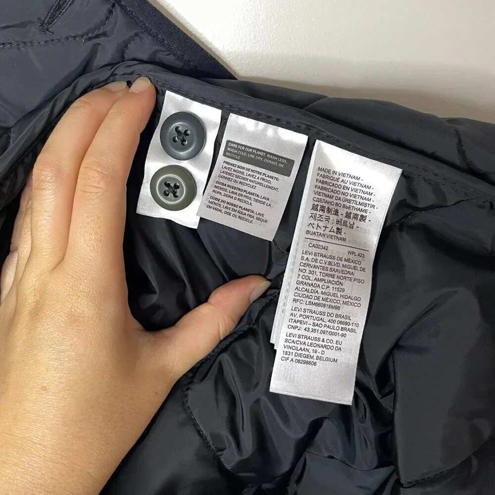 Levi's plaid quilted jacket coat longline oversized black white mens large